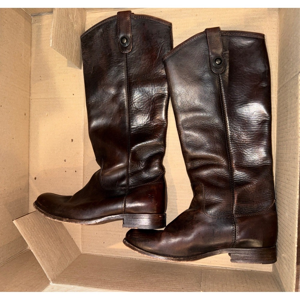 Frye Melissa Boots Womens 7 M Button Dark Brown Leather Pull On 4001